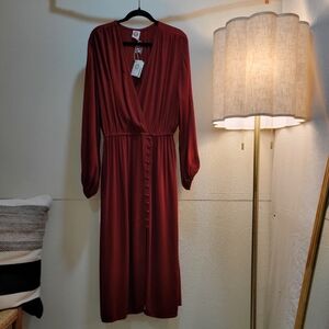 ELF Burgundy 'Greta' Long Sleeve Dress